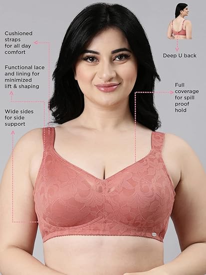 Enamor Women's Nylon Blend Transform Ultralight Everyday Minimizer Bra – Super Lift, Non-Padded, Wirefree, Full Coverage F122